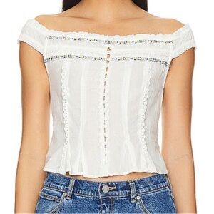 Free People Sweet as Pie Cream Top with Button Detail